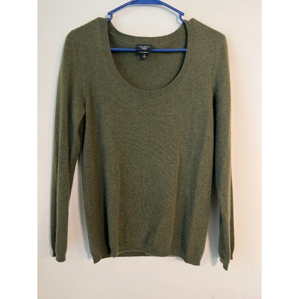 Talbots Women Sweater Pure 100% Cashmere Green Size Medium Long Sleeves